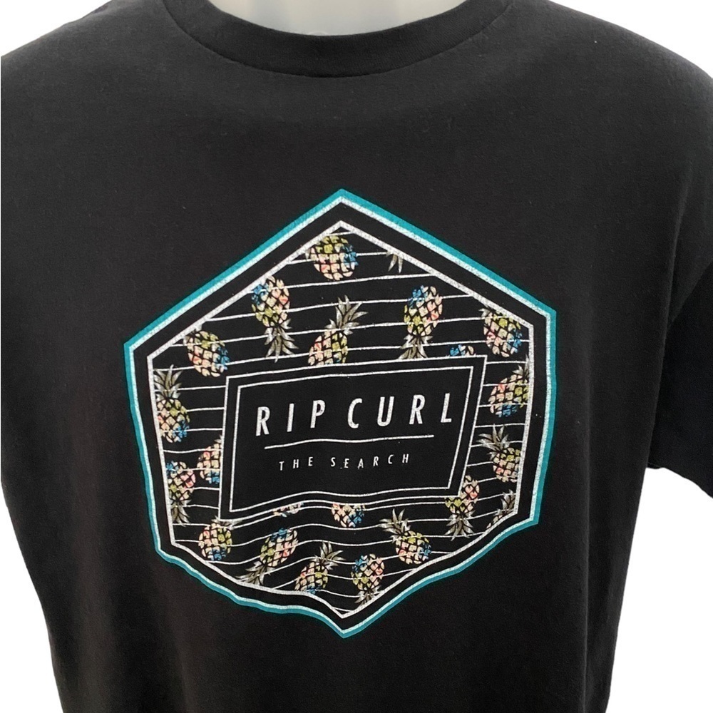 RIP CURL Surf Colorful Pineapples Black Tee Shirt Men L Large - Picture 2 of 5
